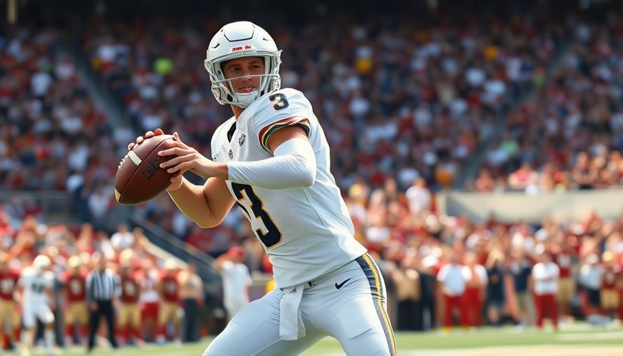 Football player executing a forward pass in game action.