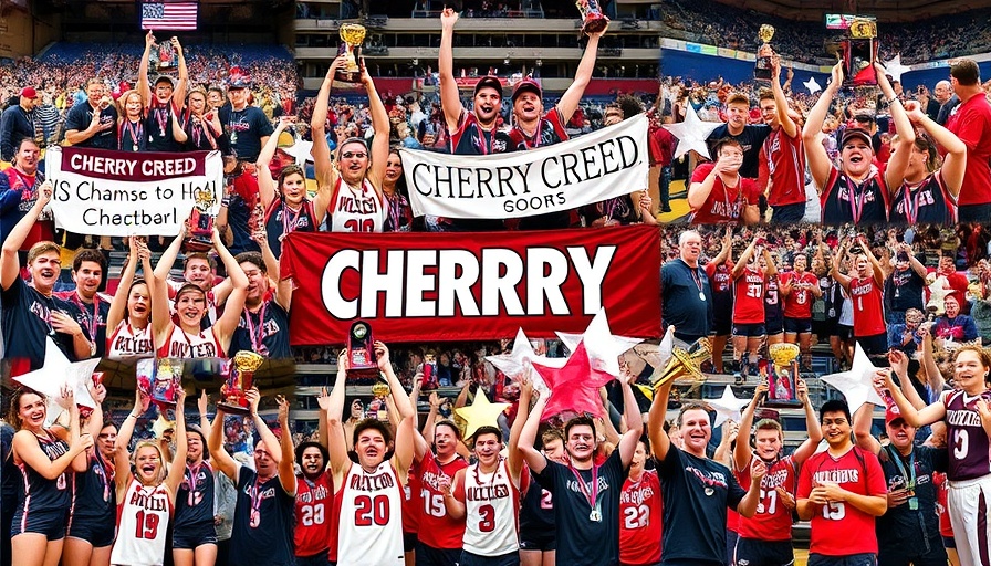 Cherry Creek HS sports team celebration collage, vibrant and triumphant.