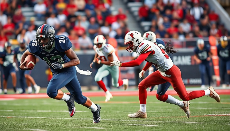 Top performers in high school football in a dramatic game moment.