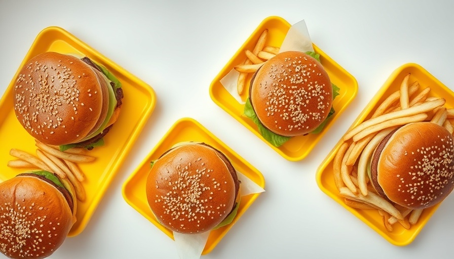 Le Burger 4304 with fries on yellow trays in a casual dining setup.