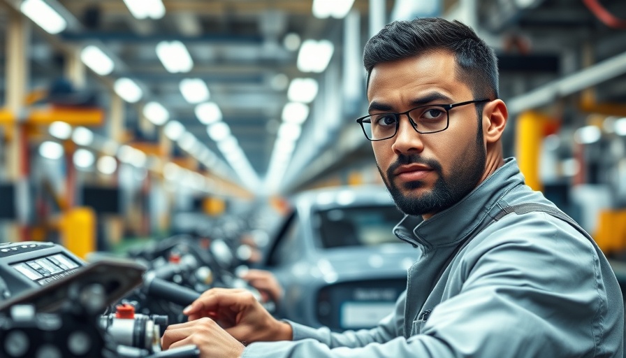 Employee Pricing Ford: Factory worker assembling vehicle parts in production line.