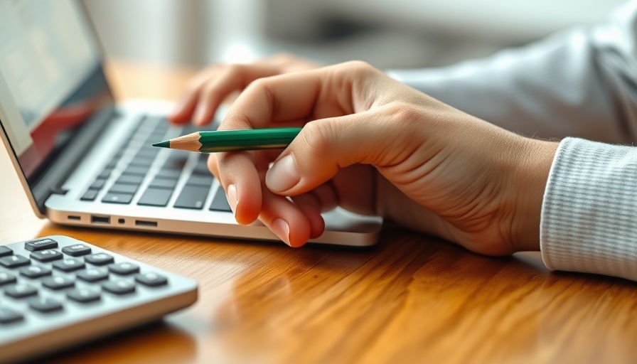 Close-up of hand with pencil working on laptop for Michigan small business growth.