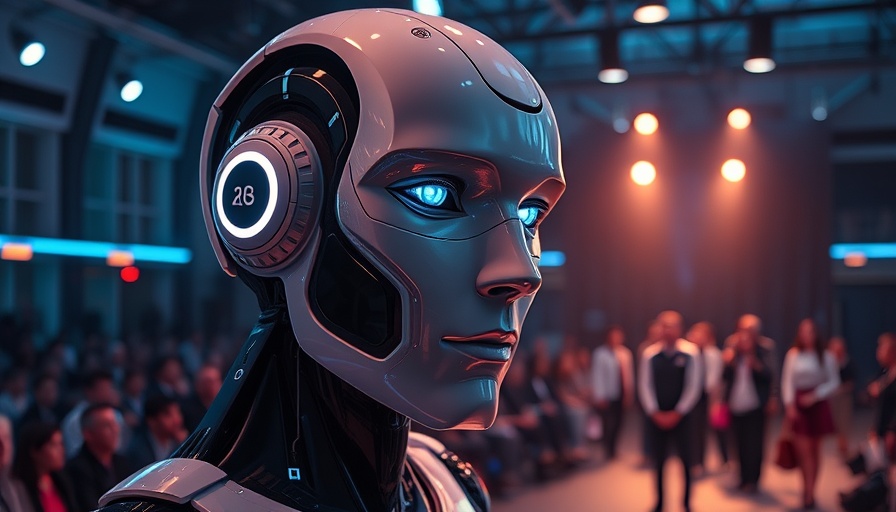 DeepSeek R1T2 Chimera AI model presentation featuring a humanoid robot and speaker on stage.