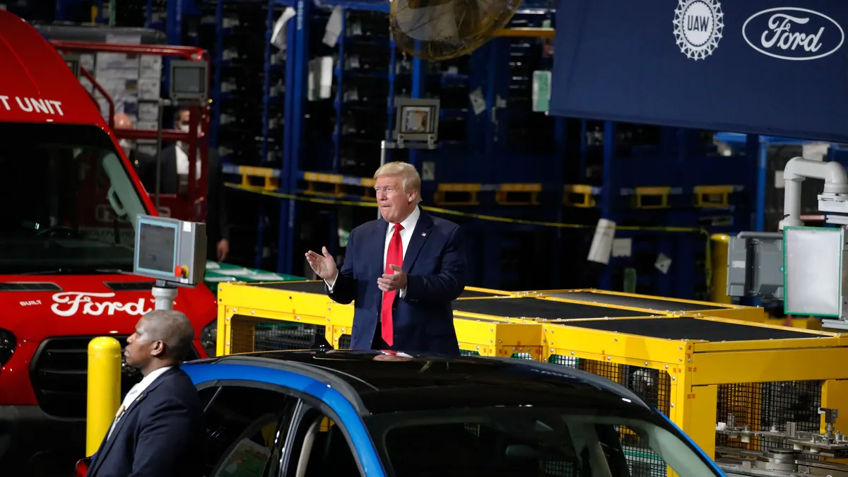 Politician boarding airplane, associated with Trump auto tariff relief news.