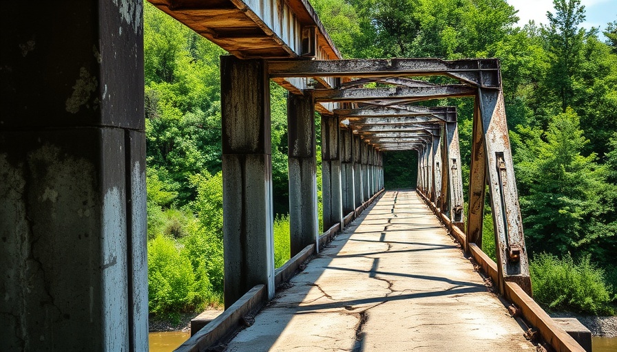 Michigan infrastructure updates, cracked aging bridge in green area.