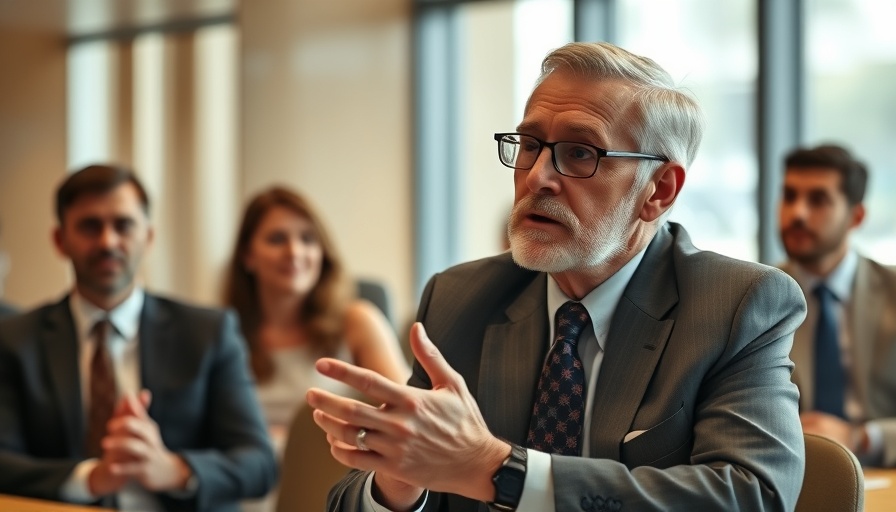 Elderly businessman presenting at a conference.