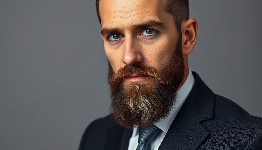 Professional portrait of a bearded man in a suit, tribute to Malcolm-Jamal Warner.