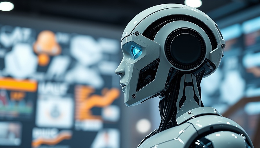 Futuristic humanoid robot attending a technology presentation