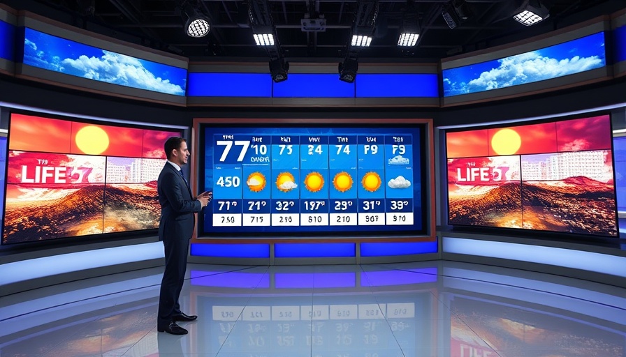 Metro Detroit weather alerts on TV showing seven-day forecast and meteorologist.