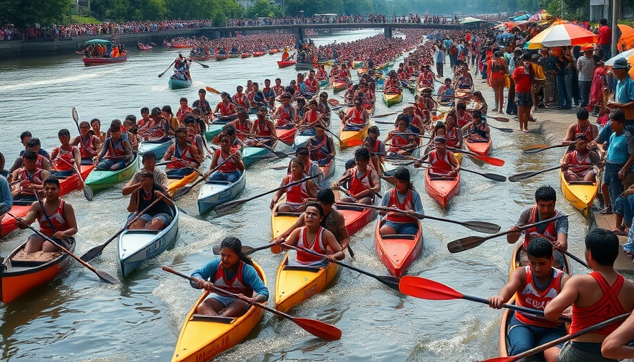 AuSable River Canoe Marathon SPRINT START vibrant crowd scene.