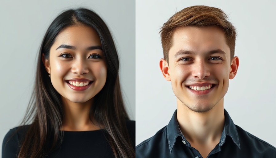 Portraits of two smiling people with neutral backgrounds.