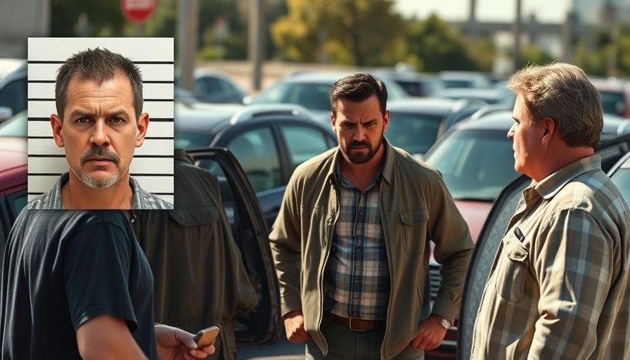 Michigan breaking news scene with three men in heated outdoor discussion, mugshot inset.