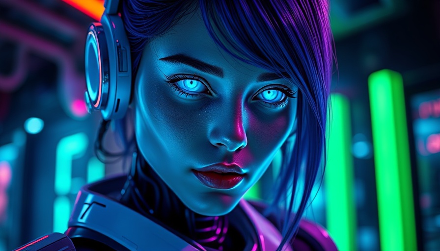 Futuristic cyborg with GPT-5 features, neon-lit setting.