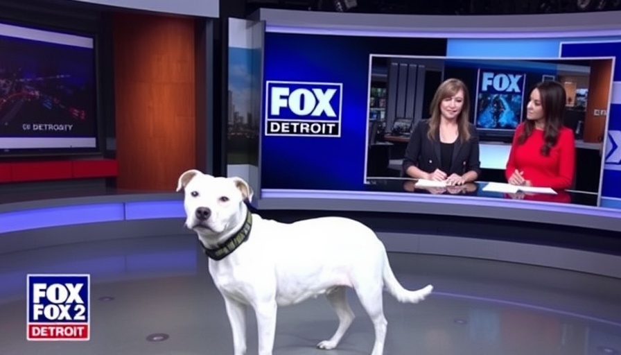 Detroit local news segment on dog with presenters.