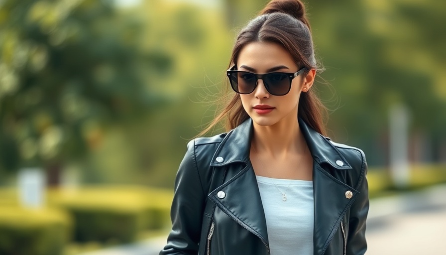 Fashionable young woman in black jacket outdoors.