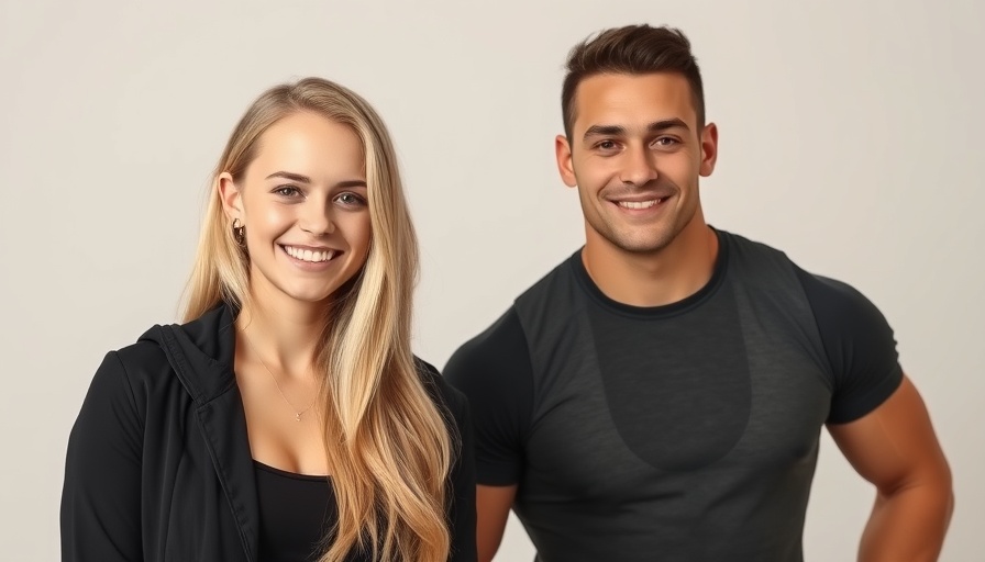 Portrait of a smiling young woman and an athletic young man in a studio setting.