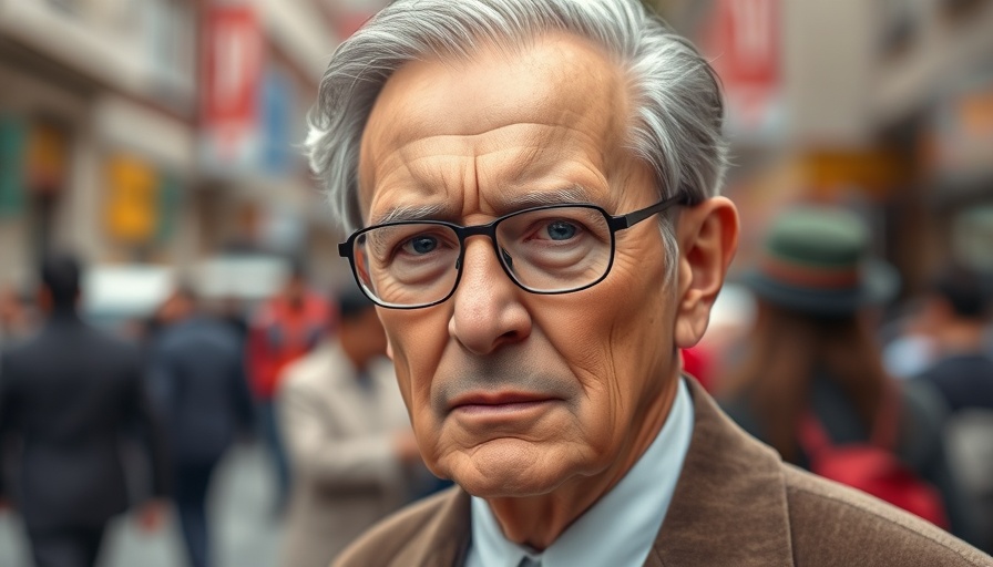 Serious older man with glasses in urban scene, Rudy Giuliani car accident.