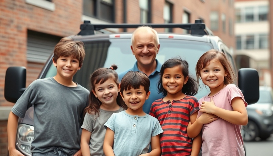 Detroit local news family standing by vehicle, smiling in urban setting.