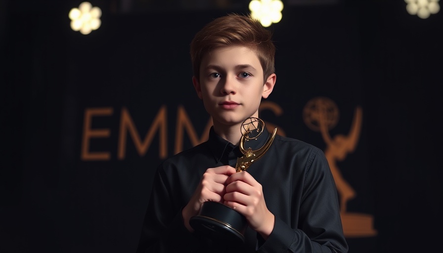 Young person at Emmy event holding an award, celebrating Emmy success in Michigan arts.