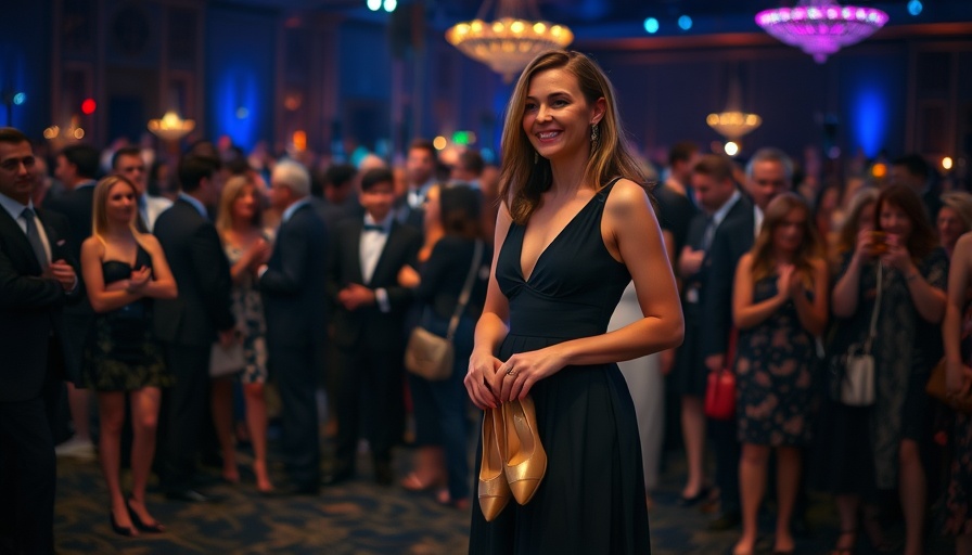 Elegant woman barefoot at event, ditch the shoes
