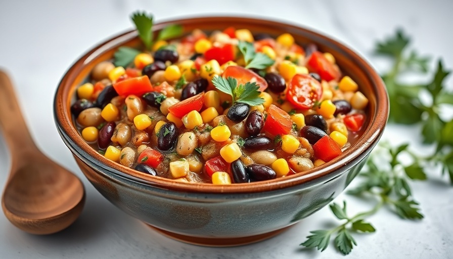 Vibrant cowboy caviar recipe in a ceramic bowl with fresh garnish.