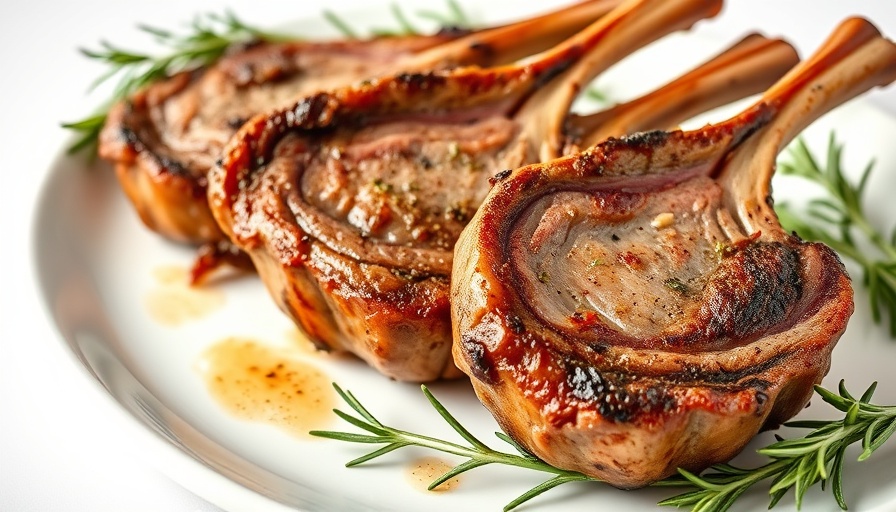 Garlic rosemary grilled lamb chops seasoned and ready to serve.