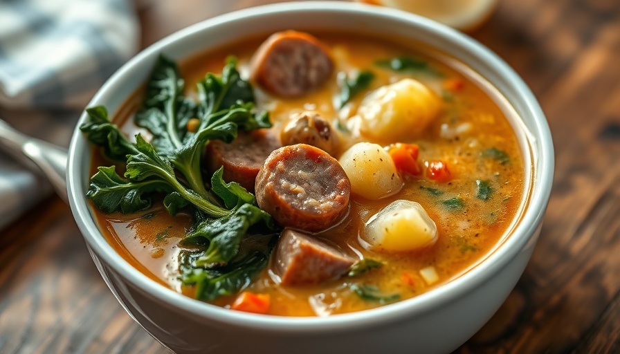 Zuppa Toscana soup with kale, sausage, and potatoes.