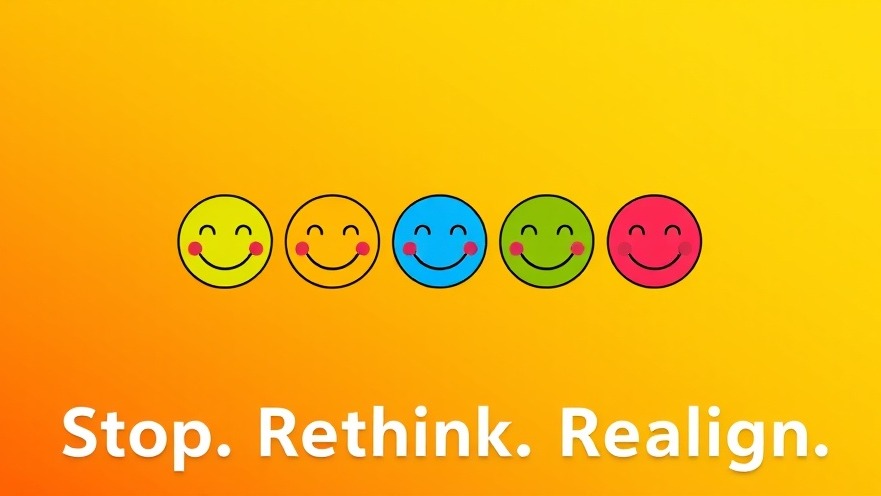 Colorful smiley faces representing introspection and personal happiness against a vibrant background.