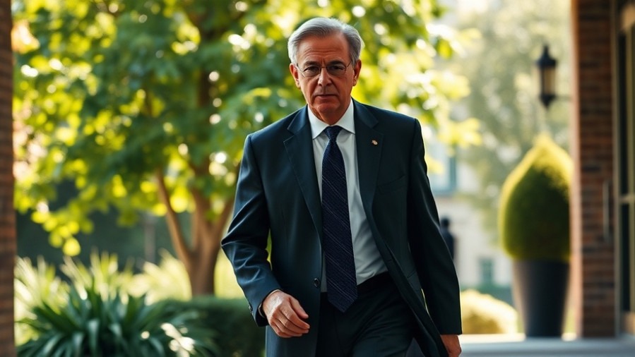 John Bolton, determined, walks towards a building amidst lush greenery; reflecting on Trump administration scandals.