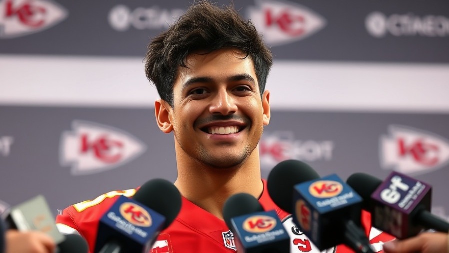 Patrick Mahomes at press conference, key figure in Kansas City Chiefs roster.