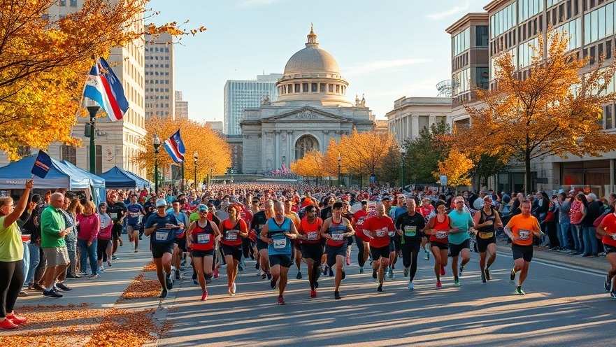 Kansas City Marathon with runners and landmarks, showcasing local events Kansas City.