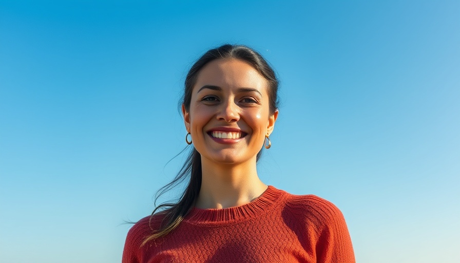 Nobel Peace Prize winner confident woman smiling against clear blue sky.