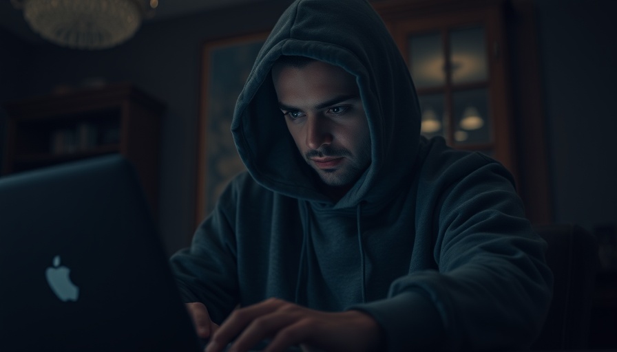 Anonymity in cybersecurity with hooded figure at laptop.
