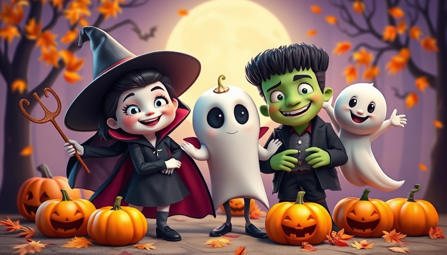 Colorful cartoon witch and monsters at Independence Halloween Parade.