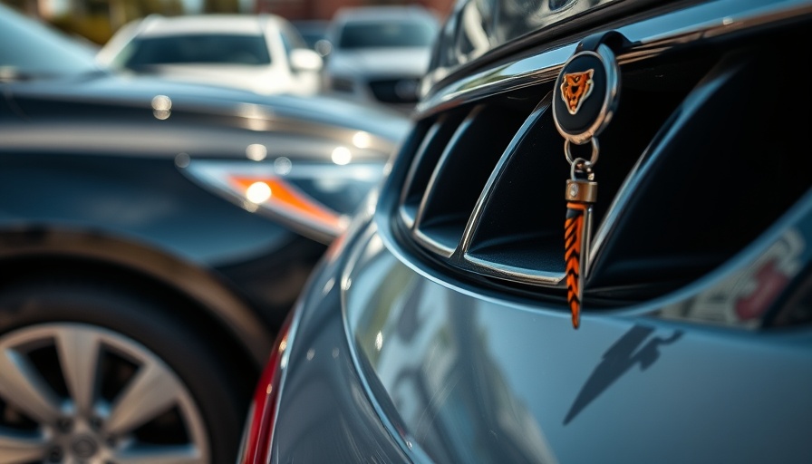 Close-up of parked cars with a tiger tail keychain, Kansas City parking lot.
