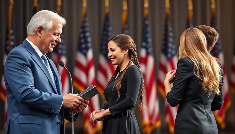 Formal award ceremony with emotional moments and a joyful embrace backstage.