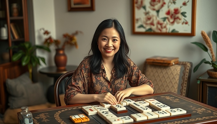 Woman playing mahjong in Kansas City home setting.