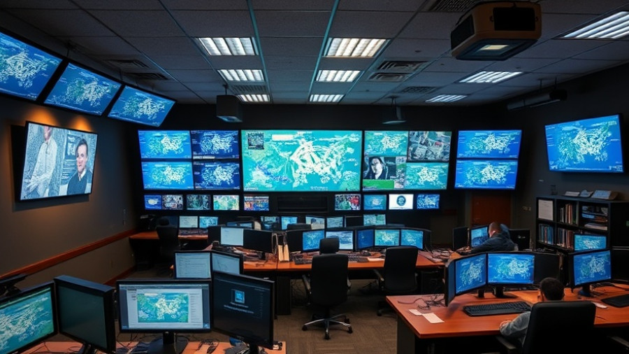 Kansas City neighborhoods surveillance center with digital maps and screens.