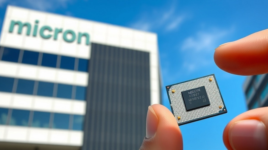 Micron logo on a building with a close-up of server chip exit of China.