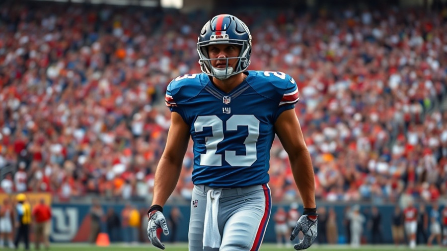 Jaxson Dart Giants Moment: Football player in Giants uniform on the field.