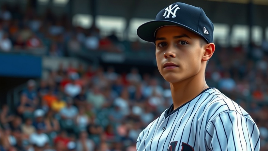 Young baseball player reflecting in stadium with pinstripe uniform.