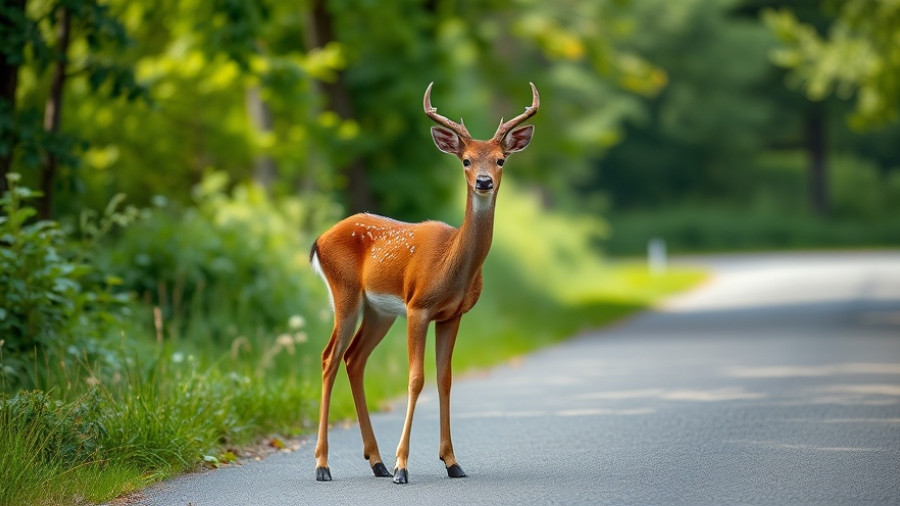 Young deer on road in Kansas City neighborhood.