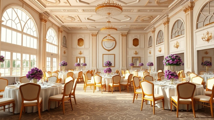 Luxurious ballroom setup with golden decor for trump news conference.