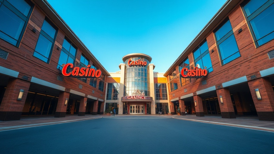 Modern casino in Kansas City neighborhoods, sunny day.