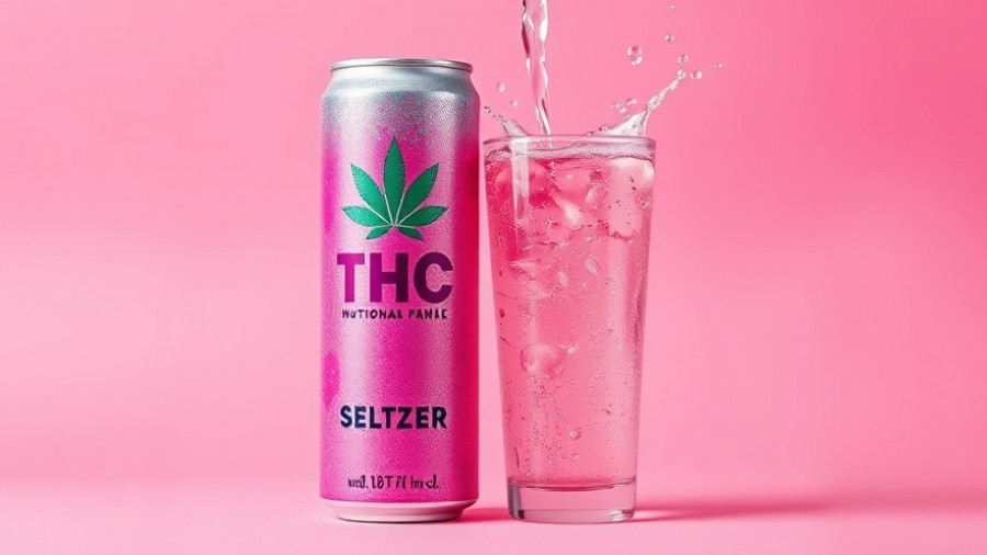 THC Seltzer Kansas City beverage can and pink drink pouring.