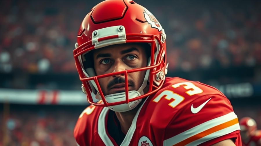 Kansas City Chiefs player focused on field, dynamic stadium scene.