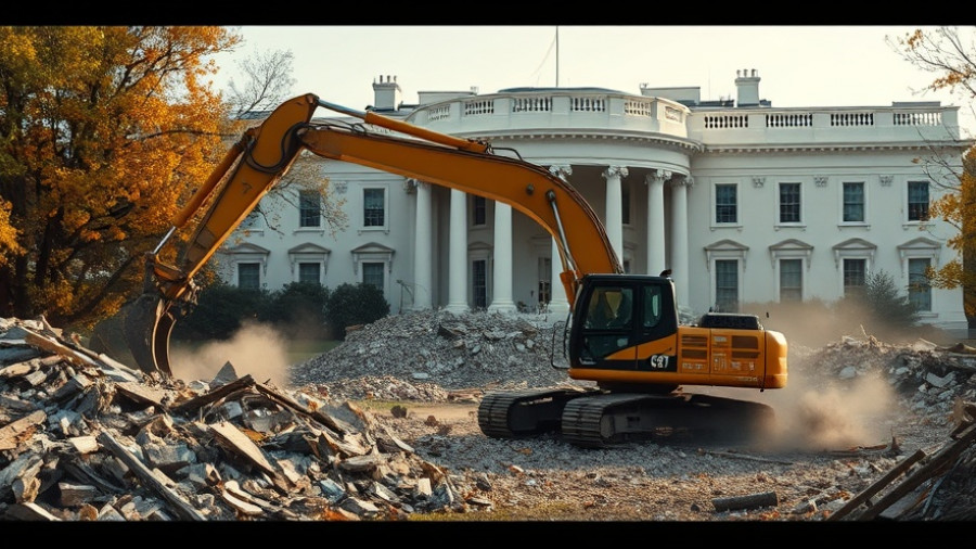 White House East Wing demolition in progress with excavator.