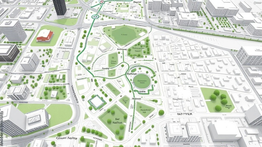 Map of The Arterie pathway in Kansas City showcasing pathways and green spaces.