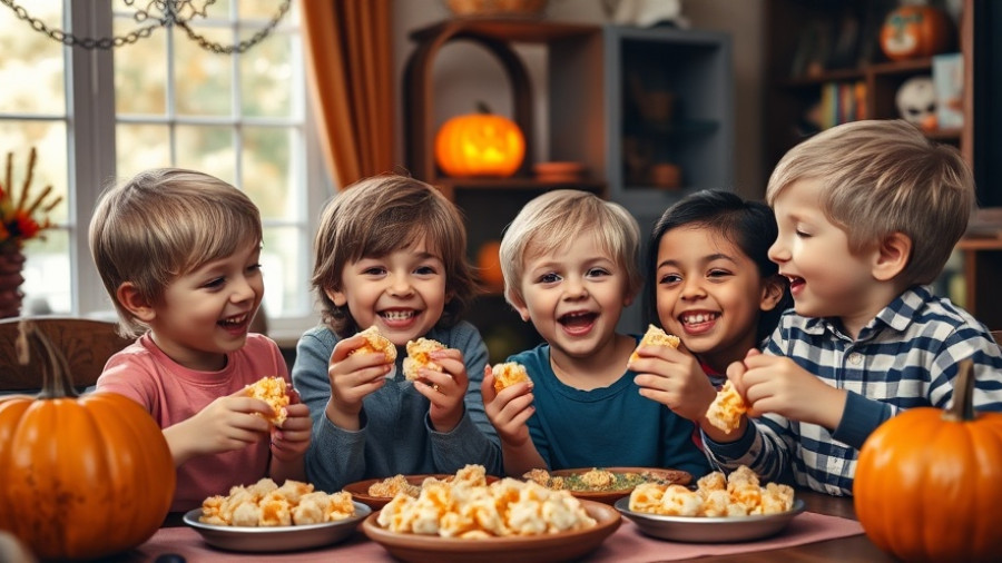 Children enjoying Halloween treats at Noodles & Company special.