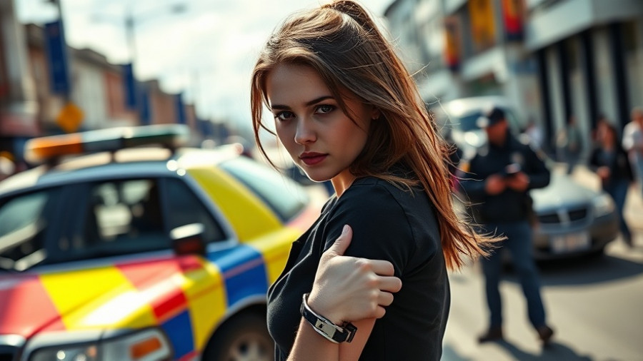 Melissa Said in handcuffs during a street arrest, bright daylight.